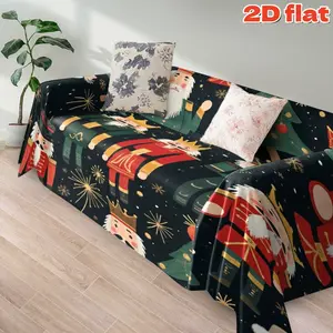 2D flat 1Pc Christmas Nutcracker Print Sofa Cover with Starry Night Design - All Season Festive Throw Blanket, Decorative Couch Protector Snowflake Pattern Machine Washable Holiday Home Decor for Living Room Bedroom Office