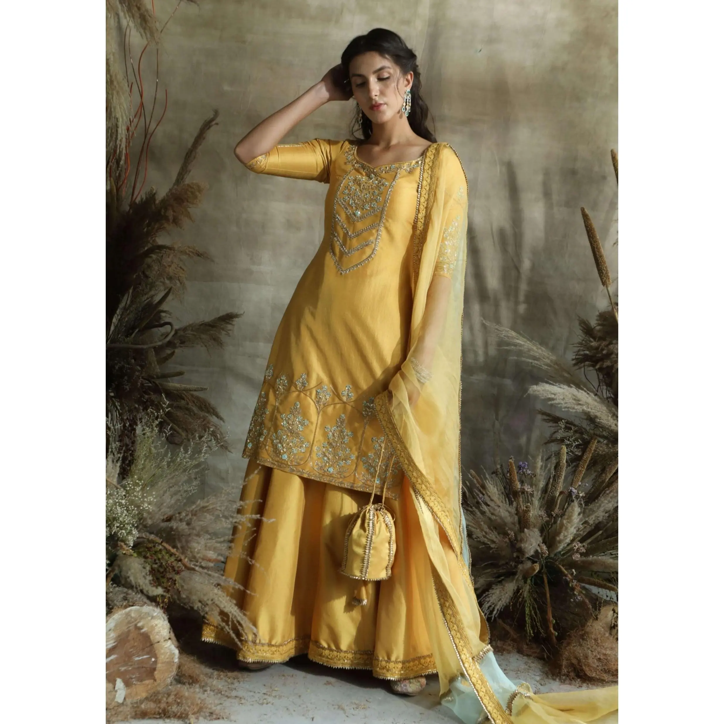 Yellow straight suit set