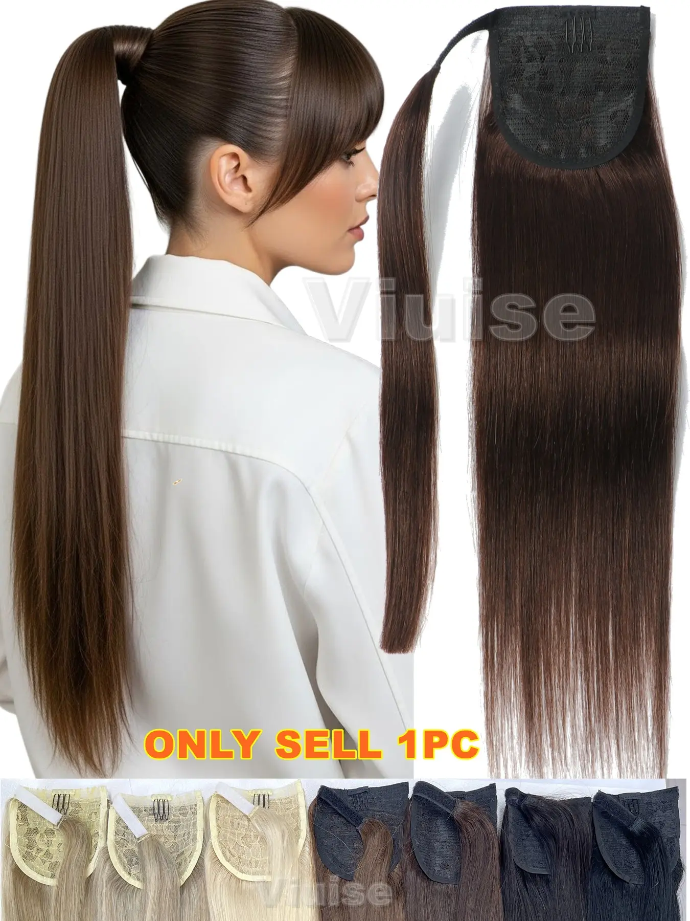 Brown Ponytail Human Hair Extensions, Real Hair Extensions, Clip In Hair Extensions, Straight Natural Hair Extensions, High Ponytail Hair Extensions, Daily Ponytail Add Volume, Hair Extensions Sutiable All Occasion, Black/Brown Hair Ponytail