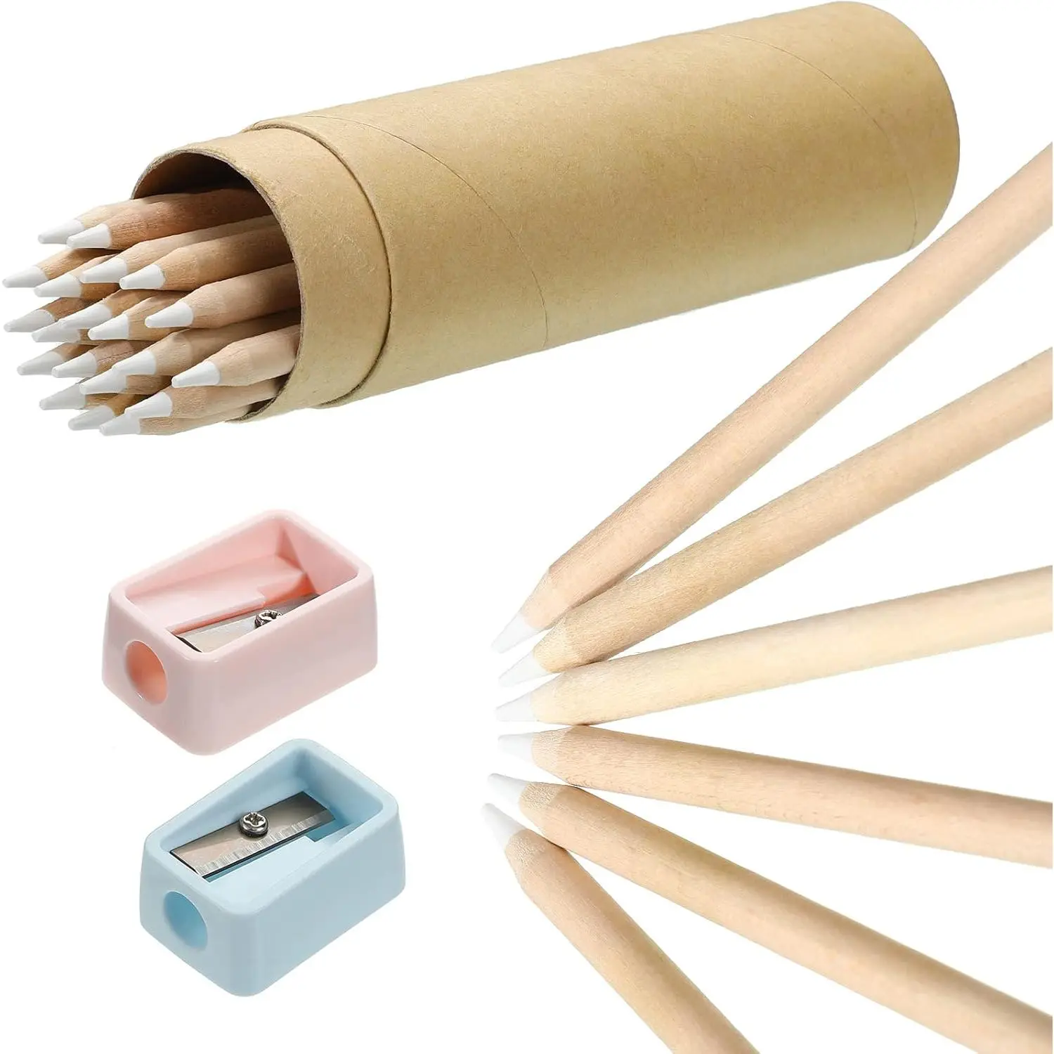 20 count White Chalk Pencil Set Highlight Charcoal Pencil with Sharpener and Container for Drawing, Sketching, Blending, Beginners and Artists