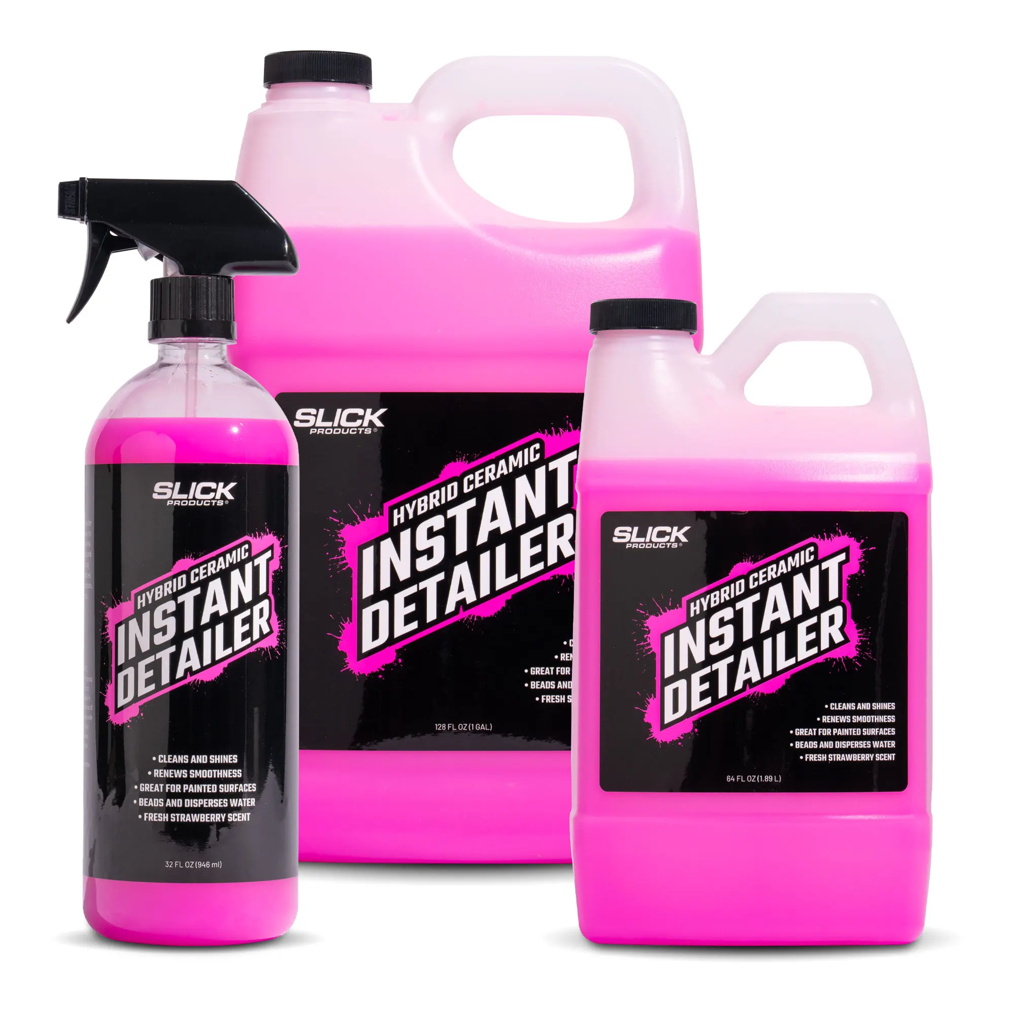Slick Products Hybrid Ceramic Instant Detailer – Cleans, Shines & Protects Car Surfaces, Hydrophobic Formula, Easy Spray, Strawberry Scent, 32 oz.