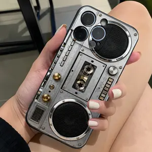 Retro Boombox Cassette Player Pattern Phone Case , Soft Silicone , Fully Protected and Shockproof For iPhone 17 16 15 Pro Max 14 17Pro 13 12 11 XSMAX Plus Air 17e Cover Cool Vintage