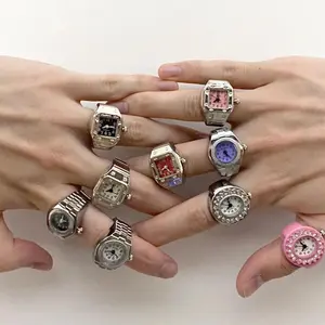 Fashion punk watch ring niche couple finger watch mini clock retro creative elastic ring