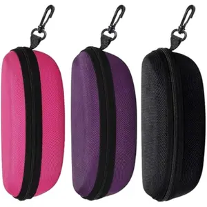 3pcs Sunglasses Case Box, Travel Zipper Hard Shell Eyeglasses Case Scratch Resistant Glasses Hook Glasses Organiser