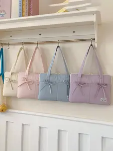 Korean Style Shoulder Strap Laptop Bag, Fits 13/14 Inch Laptops, Cute Bow Design, Fresh Multifunctional Commuter Women's Bag, Laptop Work Bag