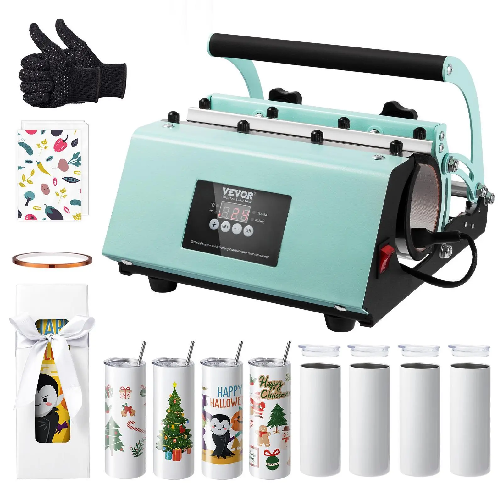 VEVOR Tumbler Heat Press Machine and Sublimation Tumblers,  , Tumbler Press Set with 8pcs 20OZ Blank Tumblers, Mug Press Cup Press for 11-30oz Tumblers Mug, with Heat Transfer Paper, Gloves, Tape