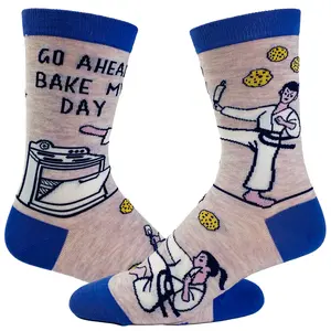 Women's Go Ahead Bake My Day Socks Funny Karate Baking Cookies Kitchen Novelty Footwear Funny Graphic Socks Comfortable Fitted Spandex Cotton