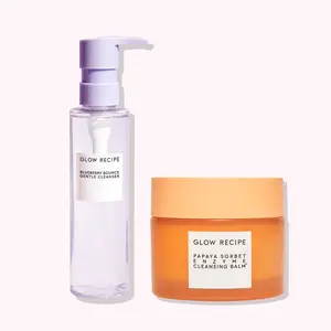 Glow Recipe Double Cleanse Essentials Kit, Blueberry Bounce Gentle Cleanser, Papaya Sorbet Enzyme Cleansing Balm, Hydrating & Clarifying Skin Care Bundle