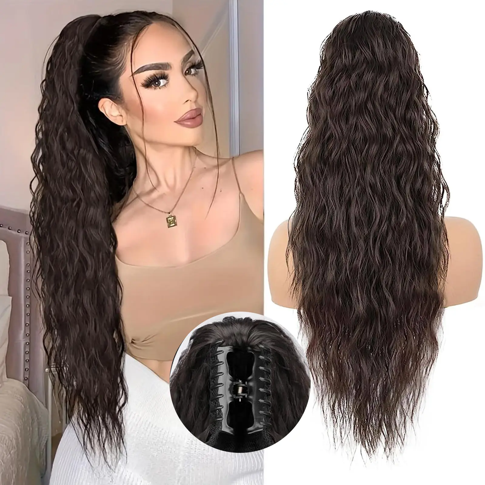 6 # Dark Brown Claw Clip Ponytail