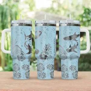 40oz Whale Shark Tumbler with Handle | Ocean Blue Sea Life Print | Insulated Stainless Steel Mug | Scuba Diver & Marine Biologist Gift Idea. | 40oz | Hot & Cold | Tumbler | Travel Cup | Insulated | Stainless Steel |