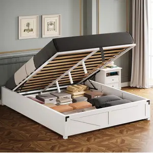 LIKIMIO Platform Queen Bed Frame with Lift-Up Storage, Unique Bedroom Furniture - Farmhouse Style, Wooden Slats, Sturdy Silent &  Easy Assembly