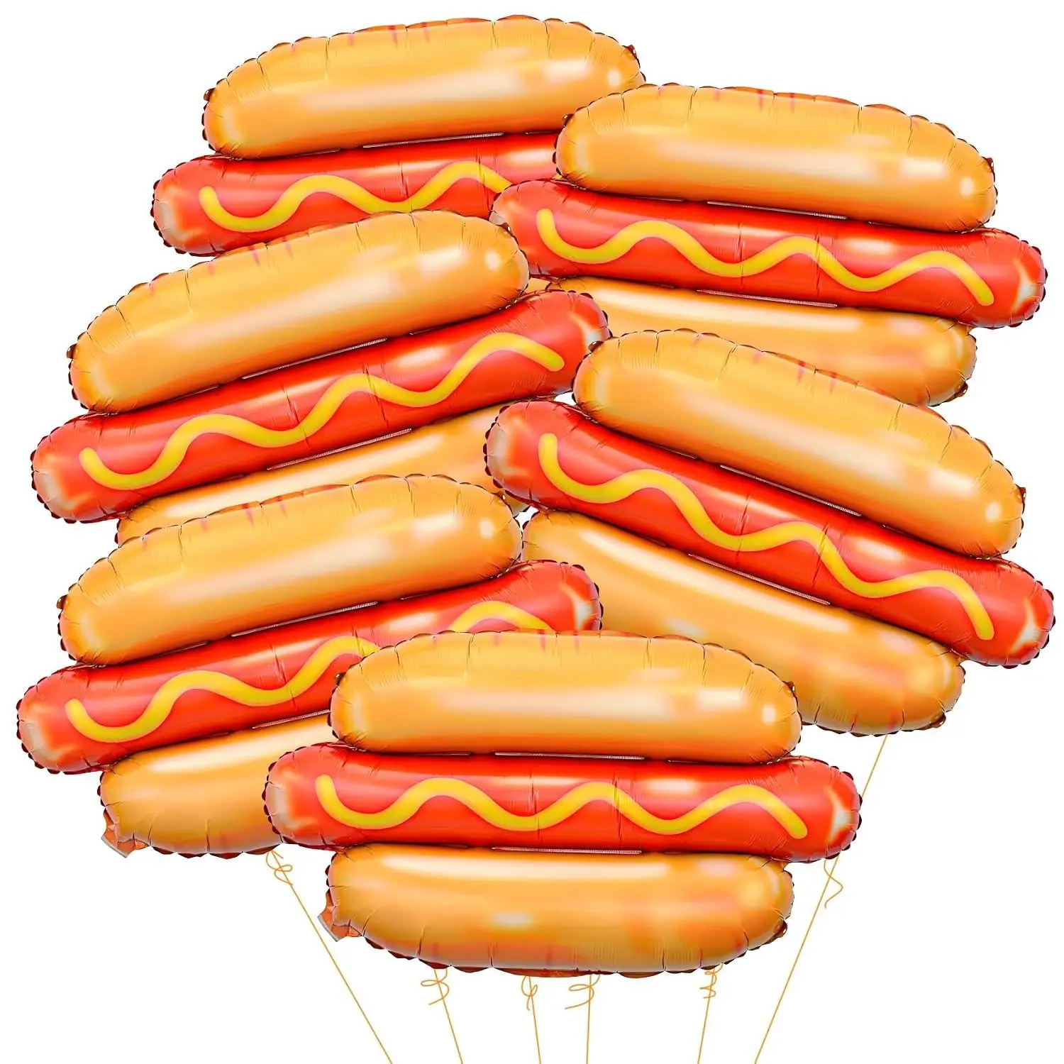 6Pcs Large Hot Dog Shape Balloons Hot Dog Helium Foil Balloons Picnic Snacks Bbq Party Balloon For Birthday Baby Shower Bbq Party Decor