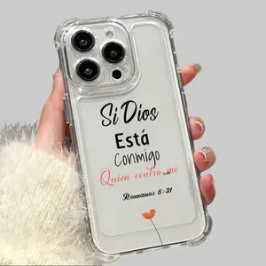 Spanish Bible Verse Clear TPU Phone Case Romans 8:31 Shockproof for iPhone 17/16/15/14/13/12 Pro/Plus/Pro Max/Air Flower Transparent Protective Cover