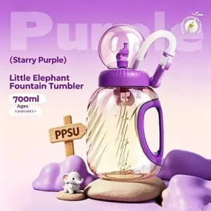 Kids Straw Cup with Elephant Fountain, Ppsu Leak-Proof Fun Water Bottle, Baby Learning Drink Cup, Play While Drinking