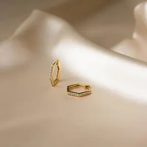 Parker Pave Hexagon Huggies by Caitlyn Minimalist - Dainty Geometric Diamond Hoop Earrings - Unique Everyday Jewelry - Gift for Her