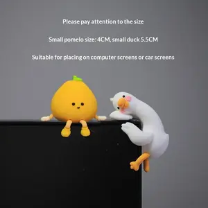 【P】2PCS 3D Duck Pomelo Figurine Resin Cartoon Animal Decor For Desk Car Dashboard PC Monitor Gift Idea Ornament Playful Kid Gift