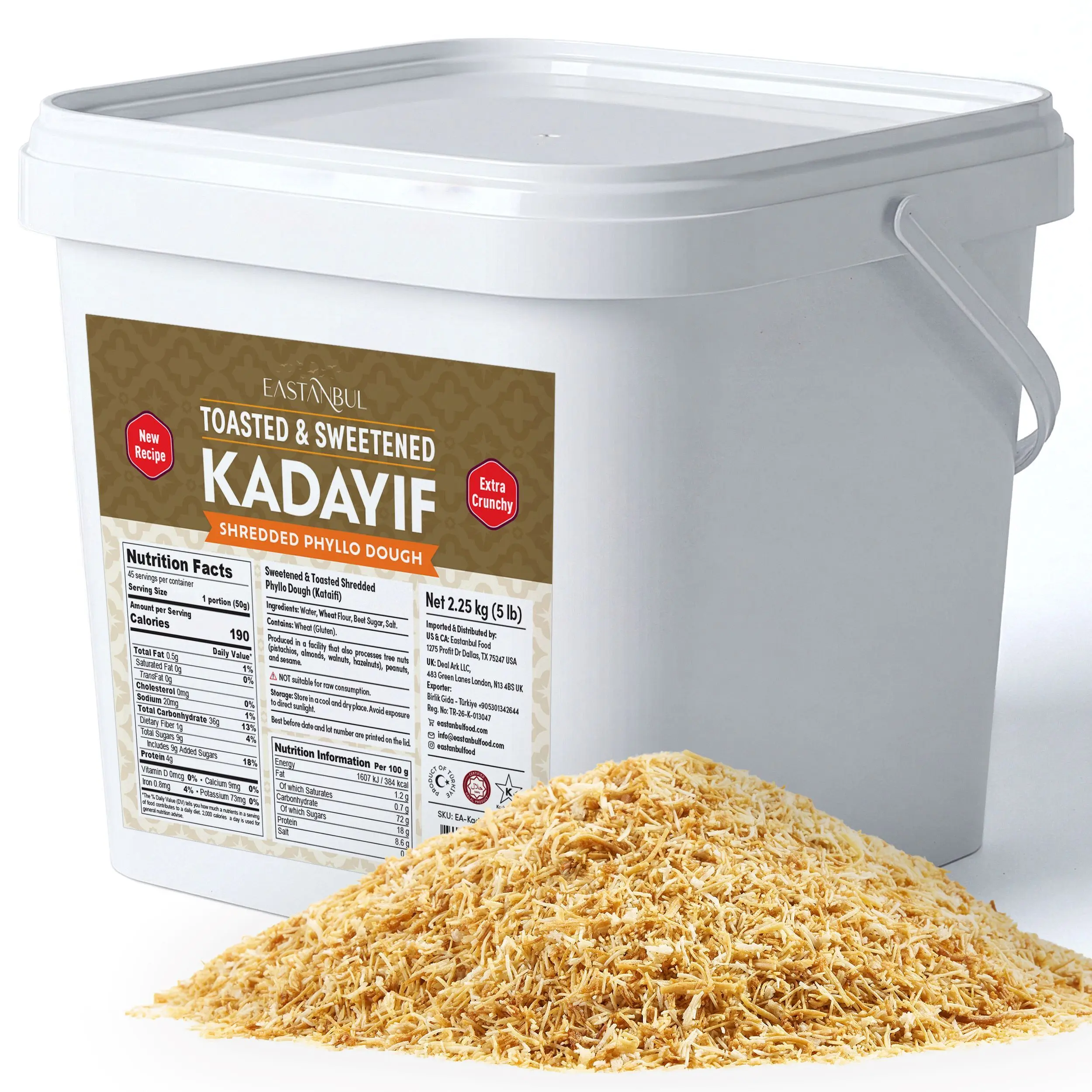 Eastanbul Baked Kataifi, Sweetened Roasted Kadayif, Extra Crunchy Dessert Kataifi, Pre-Baked Crispy Pastry, 5lb, Kosher, Halal