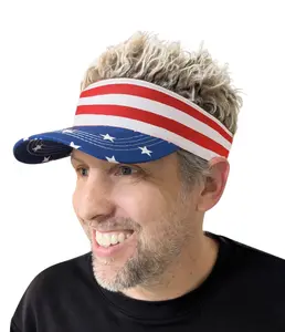 USA American Flag Sun Visor Merica Hat with Spiky Blonde Hair – Funny Patriotic Novelty Cap for 4th of July, BBQs, Tailgates, Sporting Events & Costume Parties
