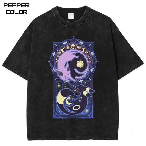 Espeon and Umbreon Graphic T-Shirt, PKM Shirt, Anime Vintage Shirt, Anime Merch, Stylish Crew Neck Short Sleeve T-Shirt, Unisex Streetwear for Men Women, Gift Anime fans