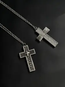 Avengers Infinity War Thanos Necklace, Secret Compartment Cross Pendant, Punk Style Alloy Cuban Link Chain, Cross Chain Design, Geometric Cross Design , Unisex Jewelry for All Seasons