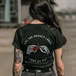 May The Bridges I Burn Light My Way Printed Skull T-Shirt, Ladies Summer Outfit, Mothers Day Gift, Full Size, Full Color Cotton Fabric
