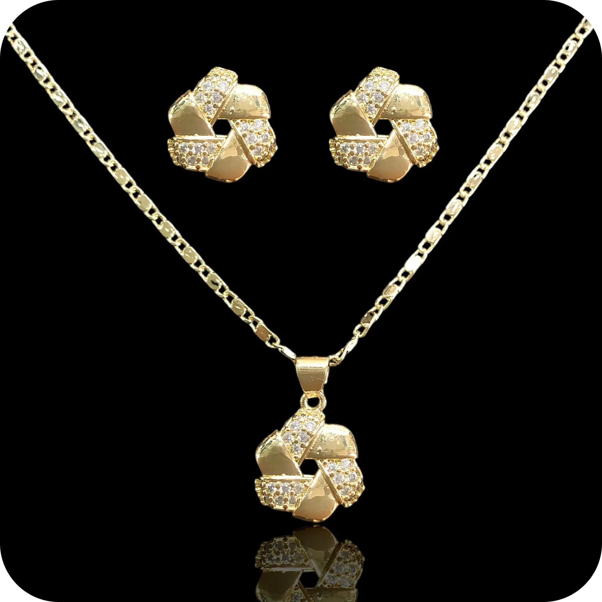 CZ Love Knot Set - Gold Plated Necklace Earrings and Pendant with Sparkling CZ Stones for Women