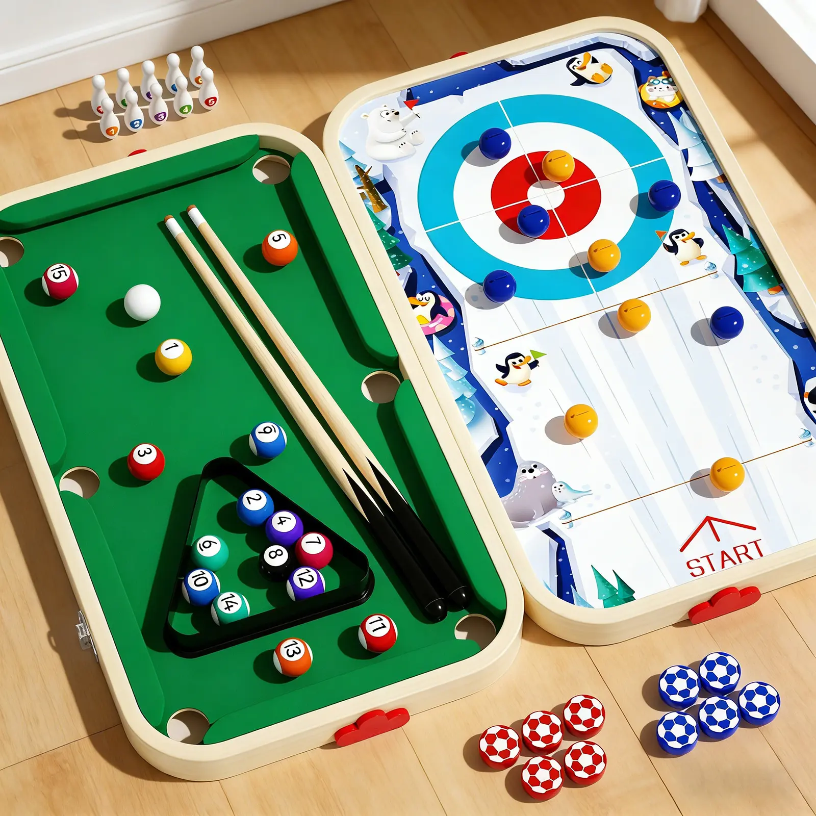 Safe Wooden Kids' Billiard Table Parent-Child Interactive Game Table for Boys Girls Gift, Indoor Board Game, Mini Size Indoor Outdoor Family Game Table for Toddlers & Kids, Mother's Day