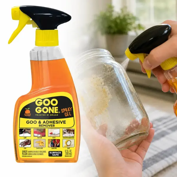 Goo Gone 12 oz. Goo and Adhesive Remover All-Purpose Cleaner Spray, Spray Gel for Sticky Messes, Clinging Gel for Vertical Surfaces, Removes Adhesive Labels Glue Gum Wax, Drip-Free Citrus Formula, Safe on Most Surfaces