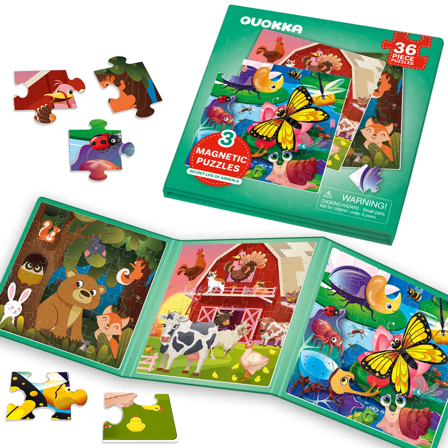 QUOKKA Magnetic Toddler Puzzles Set - 36-Piece Insects & Animals Magnetic Puzzle Blocks, Travel Toy for Kids Ages 4-6, Puzzles For Toddlers Interactive Treat Puzzle Creative Puzzle