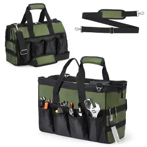 17 Inch Tool Bag for Men, Multi-Pocket Oxford Tool Tote with Padded Handle and Adjustable Shoulder Strap, Durable Tool Organizer for Electrician, Mechanic, Carpenter, Handyman, Home or Jobsite