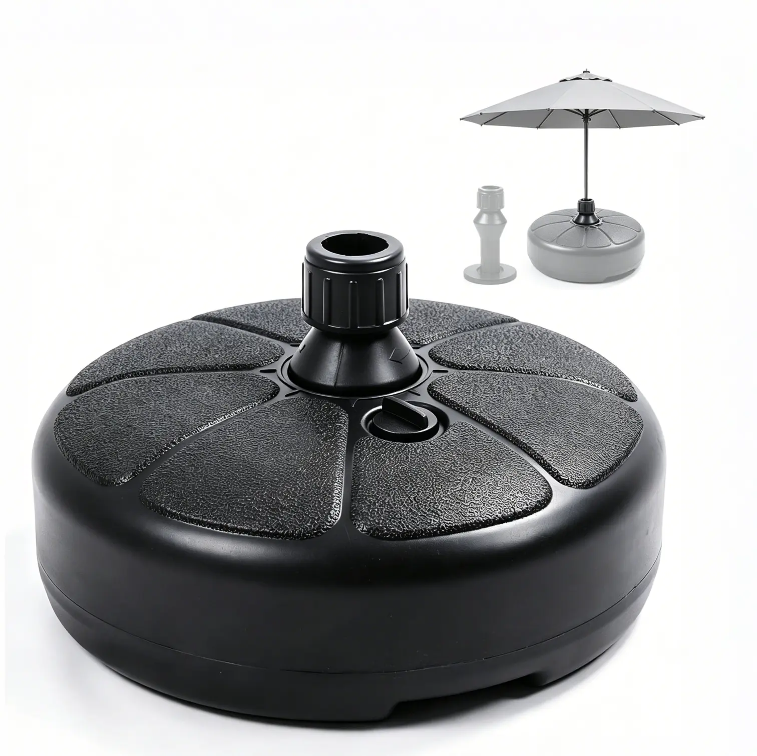 HDPE Plastic Minimalist Weighted Patio Umbrella Base - Sturdy Anti-Wind Fillable Round Parasol Holder, Reducer Adapter Included, 36mm Inner Diameter Pole Socket (1.41" Fit), 26lbs, Easy-Clean for Balcony, Backyard, Lawns, Umbrella Holder, Weighted Base