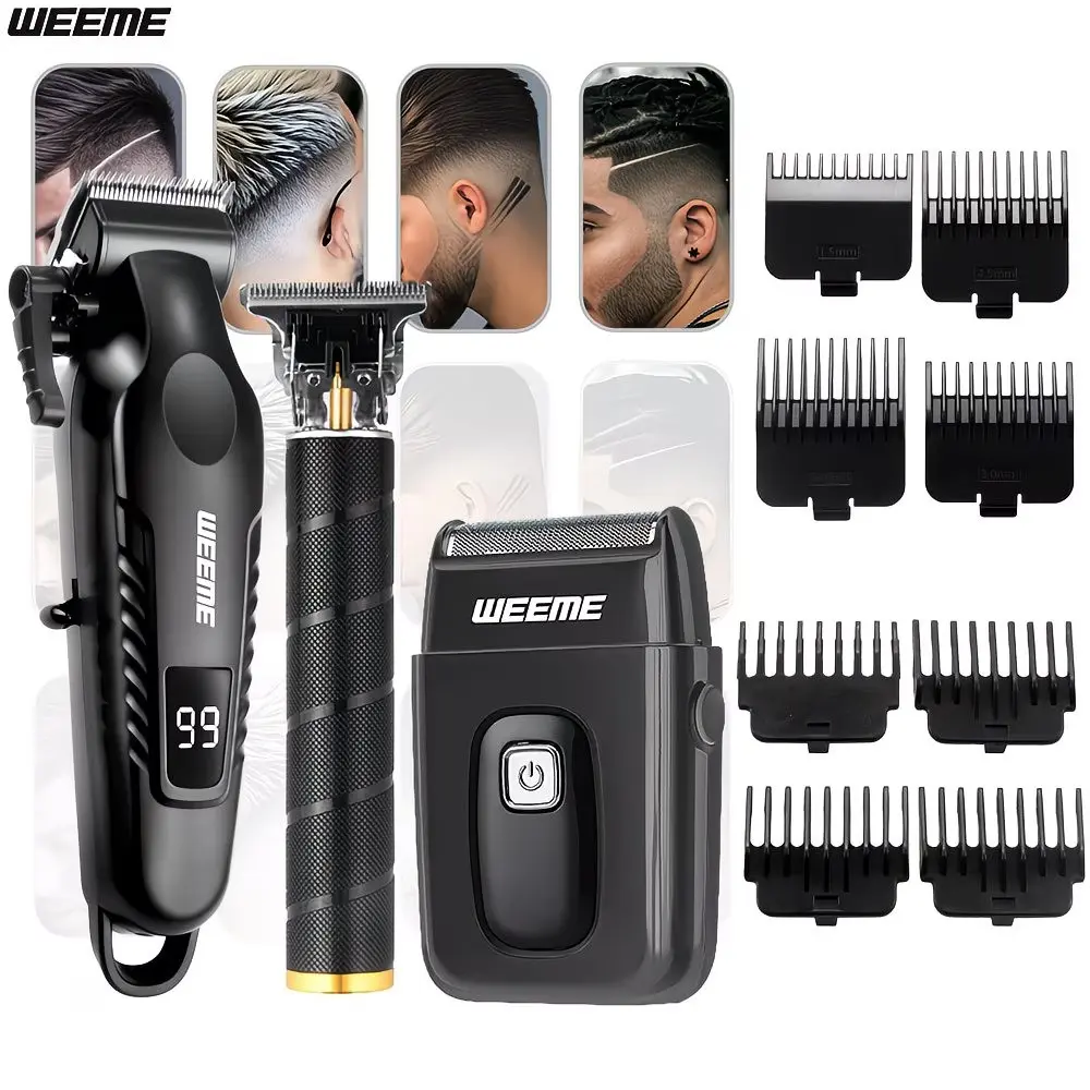 WEEME Men'S 3-In-1 Grooming Set, Hair Trimmer, Cordless Hair Clipper With Alloy Cutter Head, Metal Body T-Shaped Trimmer, Lcd Display Shaver For Haircutting, Shaving & Beard Trimming, For Home And Travel, Cordless Trimmer, Wireless Hair Trimmer