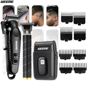 WEEME Men'S 3-In-1 Grooming Kit, Cordless Electric Hair Clipper With Alloy Cutter Head, Metal Body T-Shaped Trimmer, Lcd Display Shaver For Haircutting, Shaving & Beard Trimming, Beard Clippers, Suitable For Home And Travel, Cordless Trimmer Set