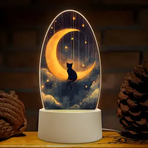 Moon Cat Night Light, USB Powered, Cute Animal Lamp, Home Decor, Perfect Gift for Cat Lovers, Birthday, Christmas, New Year