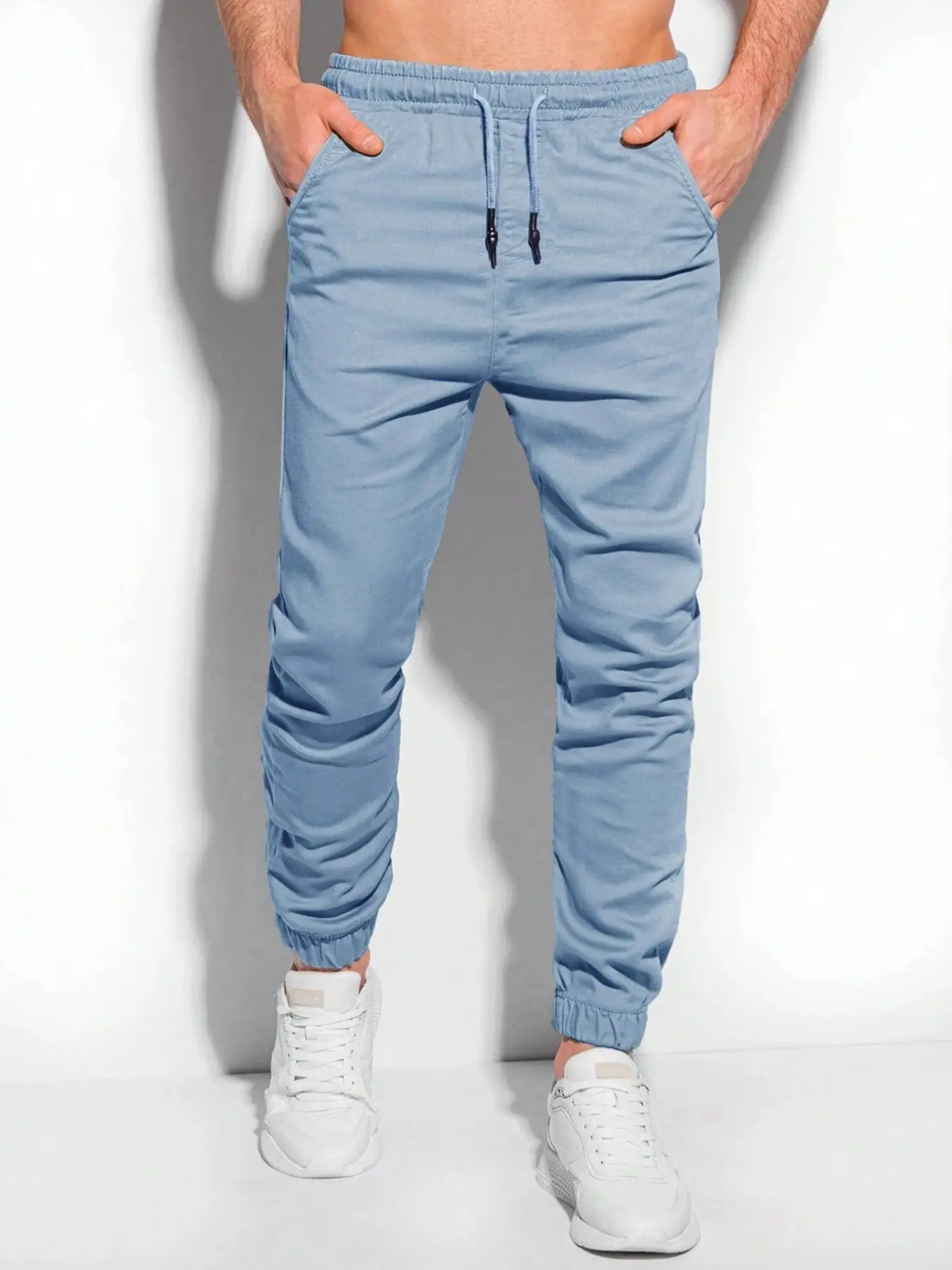 Men's Casual Jogger Pants, Slim Fit Elastic Waist Drawstring Trousers, Soft Stretch Chino Joggers with Cuffed Ankles, Comfortable for Daily Wear, Streetwear & Casual Work, Athleisure Casual Bottoms, Drawstring Sports Pants