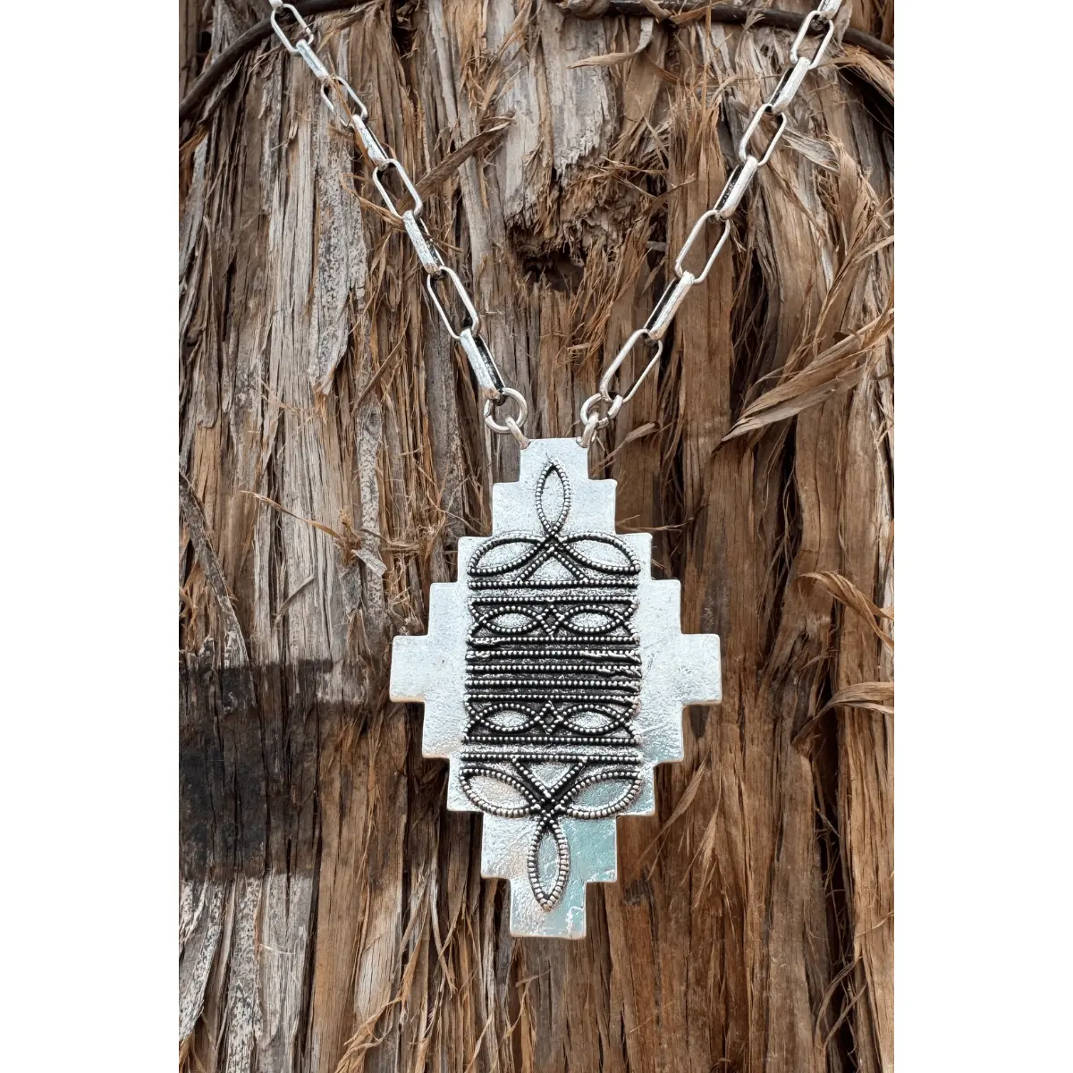 Aztec Pendant Necklace with Bootstitch Design, Ethnic Western Style Chain Jewelry for Women, Adjustable Costume Accessory, Aztec Necklace, Quirky Bootstitch Design, Chain Jewelry Necklaces