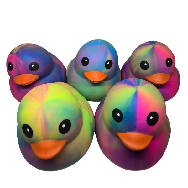 Jumbo Squishy Tie Dye Duck Rainbow Duckling Stress Relief Large Fidget Toy (Colors Vary)