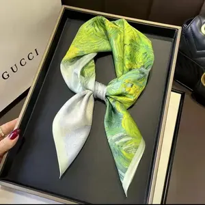 Spring Fashion 70cm Square Scarf Women Shawl Floral Print Silk Hijab Foulard Female Bandana Luxury Brand Scarfs Ladies Decorate