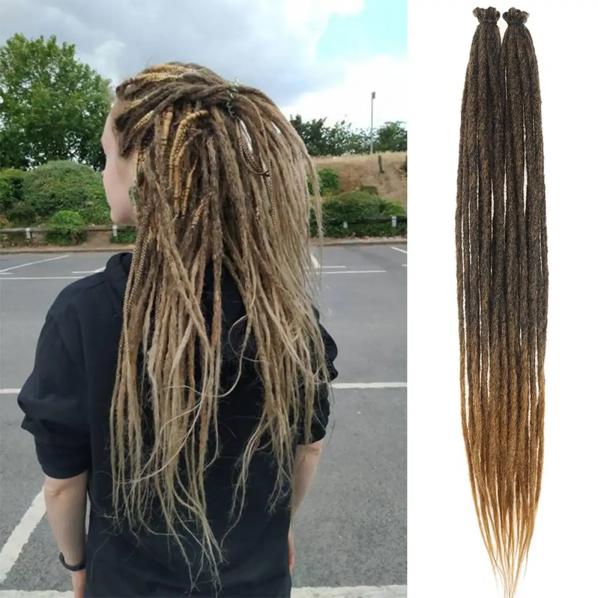 Women's Crepe Poly Synthetic Braiding Hair Extensions - 24-Inch Faux Locs Dreadlocks Extension, 4 Packs (40 Strands Total), Handmade 0.6cm Thin Crochet Free-Form Dreads, Hippie Straight Style (1B/27), Free-Form Dreads Synthetic Extensions & Pieces