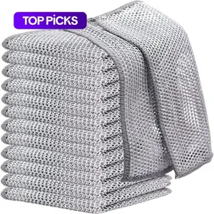 10 Counts Non Scratch Wire Dishcloth Multipurpose Wire Dishwashing Rag Metal Scrubbers for  for Wet and Dry Cleaning, 2-Layer Kitchen Cleaning Cloth Cleaning Tool