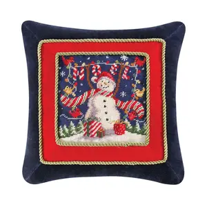 18" x 18" Noel Snowman Needlepoint Pillow