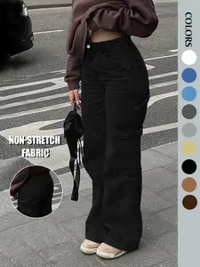 NVFelix Women's High Waist Cargo Jeans with 6 Pockets, Wide Leg Baggy Denim Pants for Casual StreetStyle Womenswear