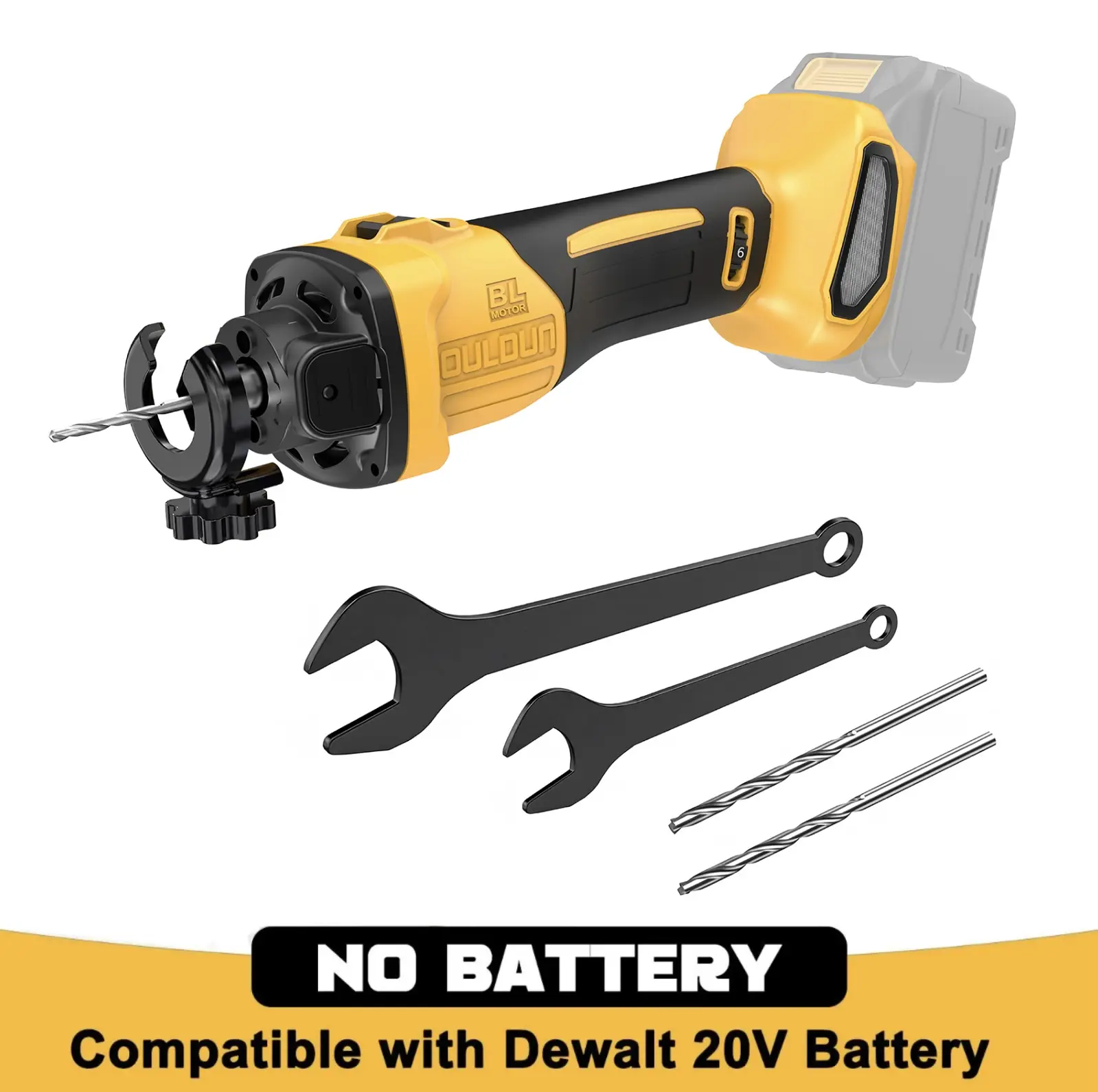 FunnyWhale Cordless Brushless Drywall Cut-Out Power Tool - Dewalt 20V MAX Battery Compatible (No Battery), 30000 RPM, 6 Speeds, Adjustable Depth, 1/8" Bits, Quick Bit Change, Compact for Drywall, Plastic, Wood