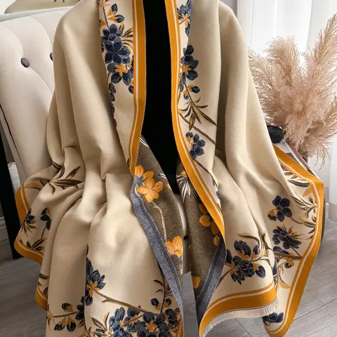 Fashion Elegant Simple Autumn Winter Plant Print Blanket Scarf, Casual Fashion Warm Comfortable Shawl, Perfect for Parties Daily Wear, Warm Chic Shawl