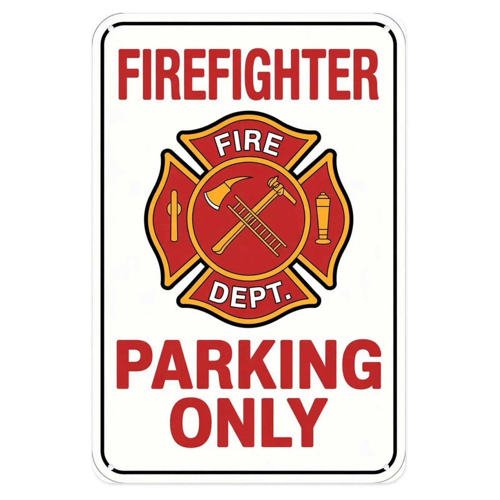 Firefighter Parking Tin Sign, Vintage Fire Dept Metal Sign Print Aesthetic Room Decoration for Home Bedroom Kitchen Bar Coffee Bathroom Indoor Outdoor Wall Decor, 8 X 12 in