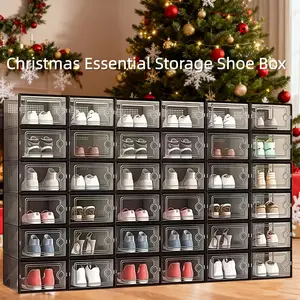 6 Thick Transparent Lidded Shoe Boxes, Foldable and Stackable Shoe Rack for Free Combination, Plastic Sneaker Storage Box, Space-Saving Entryway, Bedroom, Home, Dormitory Organizer, Household Christmas Decoration Storage Box