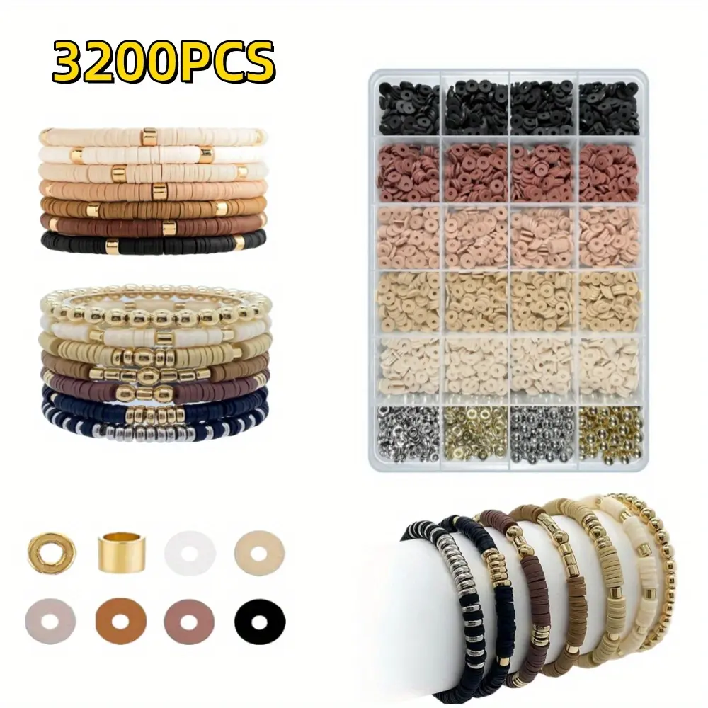 3200 Pieces of Clay Bead Bracelet Kit, Multi-color Bead Accessories, Friendship Bead Bracelet Kit, Bracelet Making Accessories, Jewelry Making Kit, Suitable for DIY Crafts, Handmade Gifts
