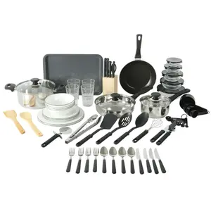 Stainless Steel Silver Cookware Combo Set - 71-Piece Set with Durable Design and Versatile Cooking Tools Pots Frying