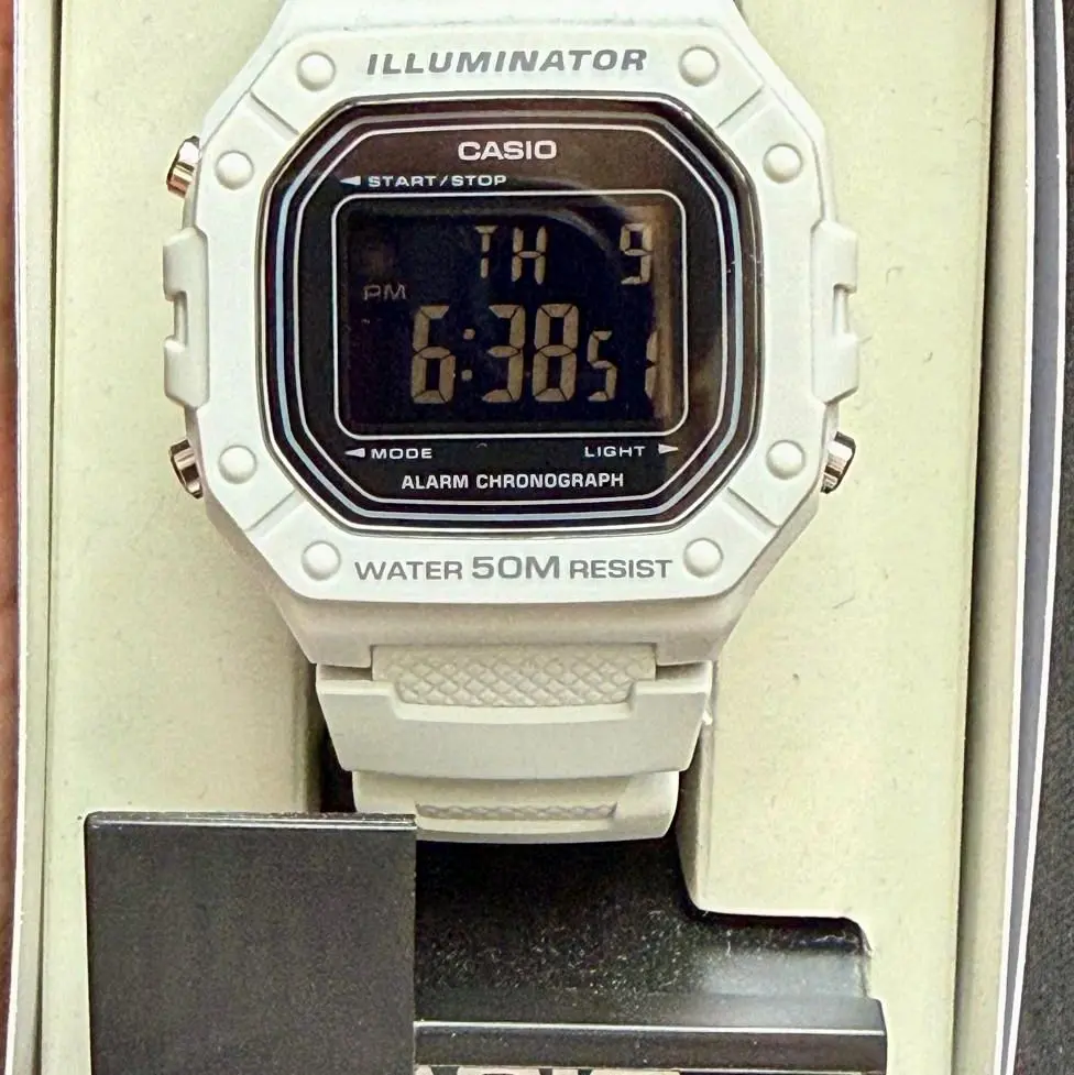 W218H-8B New Casio digital watch black dial resin strap