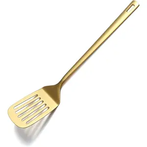 Gold Spatulas, Slotted Turner, Titanium Gold Plated, Metal, for Cooking, Kitchen, Barbecue, Dishwasher Safe, Easy to Clean